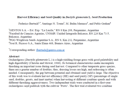 Harvest efficiency and seed quality in Dactylis glomerata